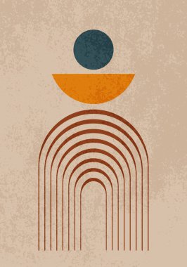 Boho posteri. Vektör çizimi. El çizimi sanat. Soyut posterler asıldı. Çağdaş arka planlar. Yüzyılın ortası duvar dekoru. Kartpostal, kitap kapağı, broşür, hediye kartı için tasarım öğeleri.