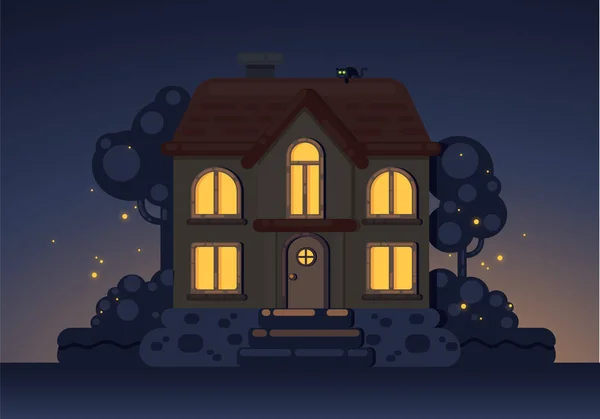 Cute Tiny House Cute Flat Style House Cartoon Home Rural — Stock Vector