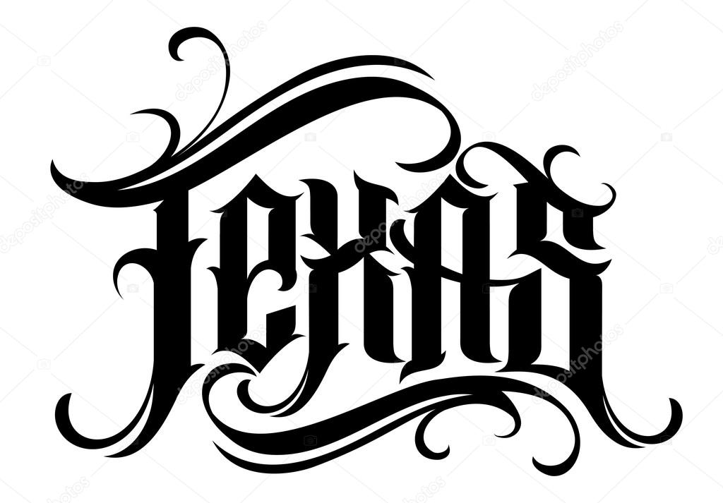 Texas lettering in tattoo style. Design element