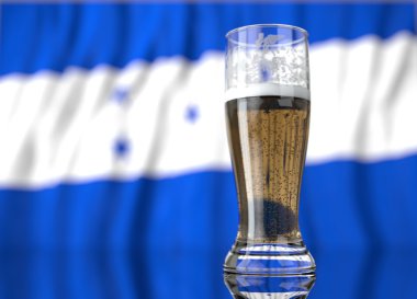 bir bardak bira önünde bir Honduras bayrağı. 3B Çizim oluşturma.