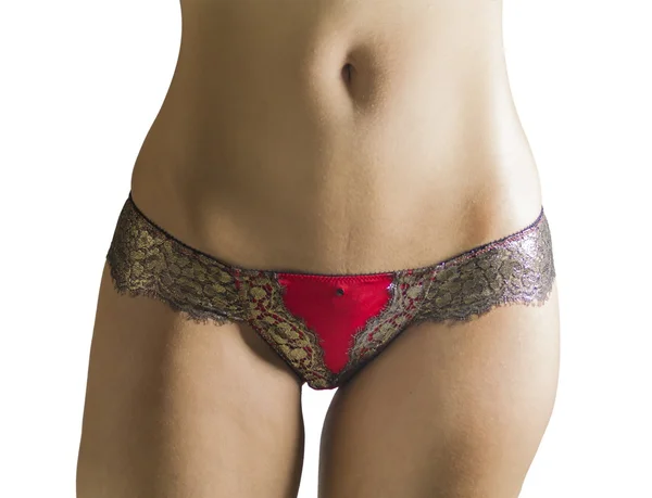 Slim woman wearing red panties — Stock Photo, Image