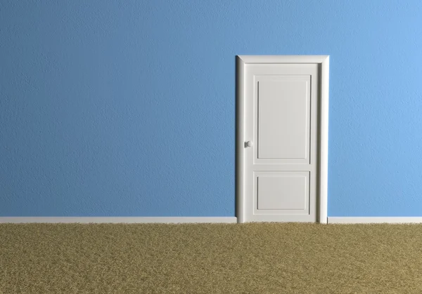 mavi duvar ve beyaz kapı boş oda