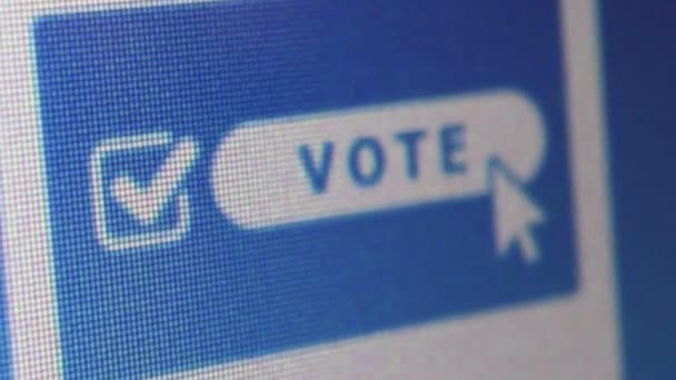 LOS ÁNGELES, CA - 15 de mayo de 2016: Camera Macro dolly CU & conformarse con el icono 'Vote' - cursor pasa el cursor y hace clic — Vídeos de Stock