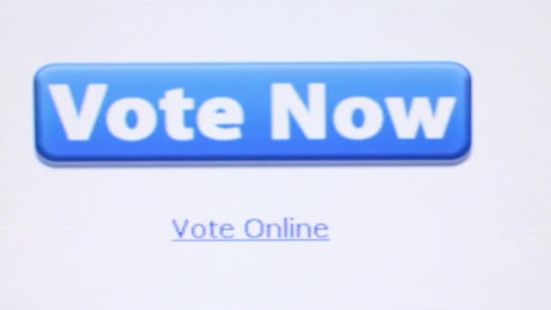 LOS ANGELES, CA - May 15, 2016: Macro CU user clicks on large blue banner saying 'Vote Now' — Stock video