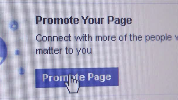 Social Media Macro Close Up: Facebook 'Promote Page' — Stock videók