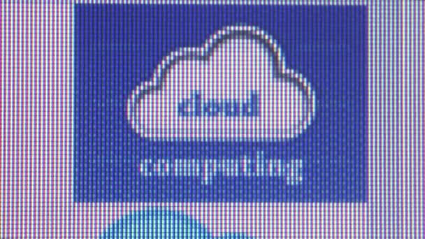 マクロを閉じて手カーソルとクラウドコンピューティングのイメージ アップ — ストック動画