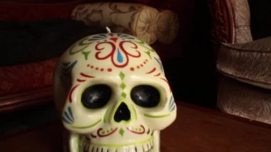 Meksika kafatası dekoratif mum mum - kamera Dolly kafatası içine