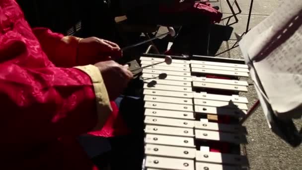 60 fps lassú mozgás a kínai xilofon Player — Stock videók