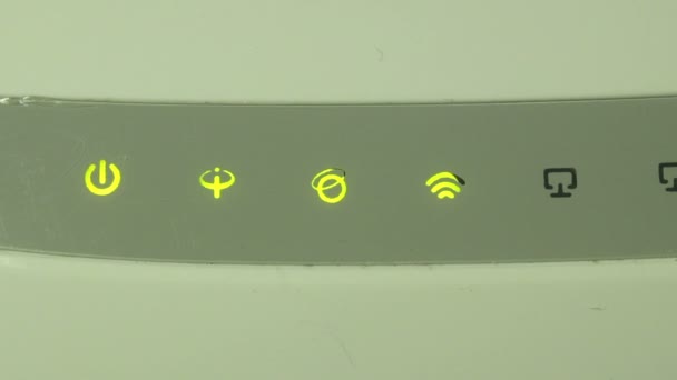 Extreme Close Up Multiple Icons Blinking on Modem or Router. — Stock Video