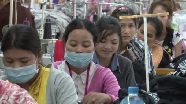 PHNOM PENH,CAMBODIA-SEPTEMBER 13, 2012:Textile Garment Factory: MCU line of workers perspective — Stock Video