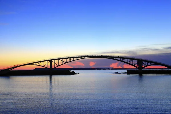 Jembatan Lengkung Saat Matahari Terbenam Penghu Taiwan — Stok Foto