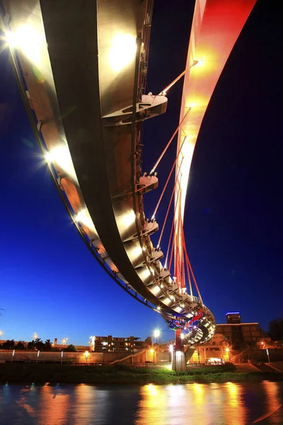 Puente Arco Iris Songshan Taipei Taiwán Por Noche — Foto de Stock