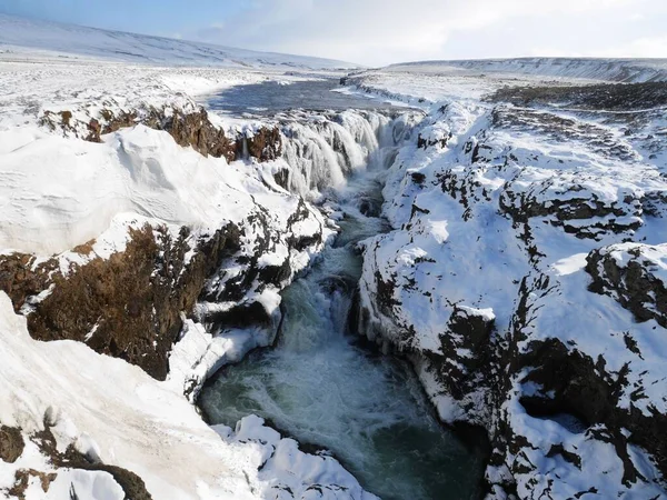 Winter Waterval Landschap Ijsland — Stockfoto