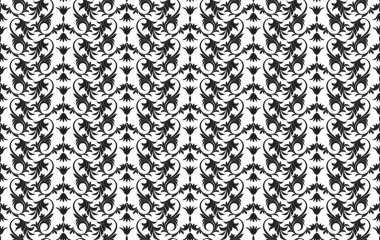 Siyah ve beyaz dikişsiz çiçek desenli soyut arkaplan vektör çizimi