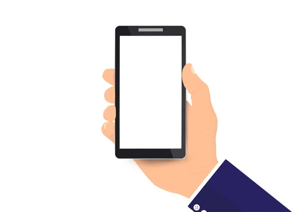 Businessman Hand Holding White Screen Smartphone Vector Illustration — Stock Vector