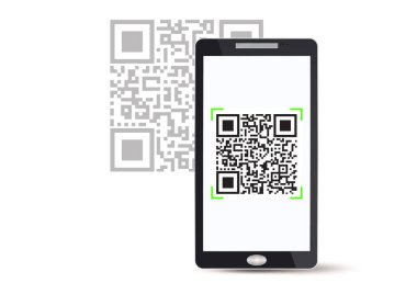 Akıllı telefon tarama qr kod vektör çizimi        