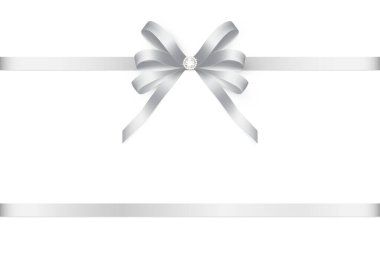 Elmas ve kurdele vektör illüstrasyonlu dekoratif gümüş yay