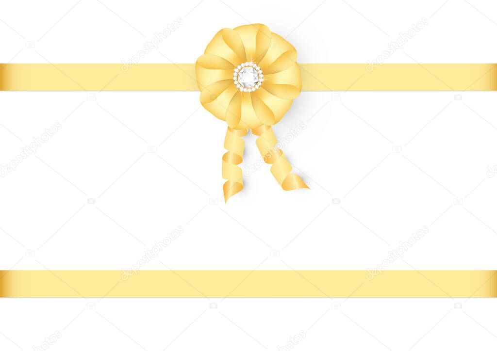 Decorative golden bow with diamond and ribbon vector illustration
