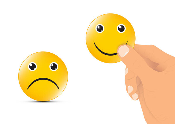 Ручной выбор счастливого лица, векторная иллюстрация концепции счастья