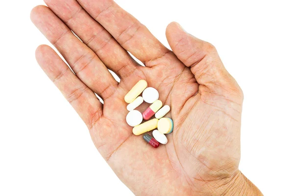 Pills Hand White Background Clipping Path — Stock Photo, Image