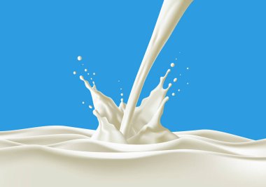 3D sütün arka plan vektör çizimi, hareket halindeki süt sıvısı, sağlıklı içecek konsepti