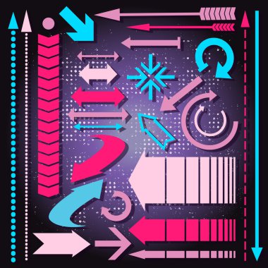 Parlak ve güzel oklar web arayüzü için kümesi. Düzenlenebilir vektör çizim dosyası.