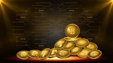 Bir yığın altın kripto para birimi sembolünün çizimi