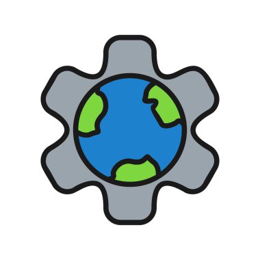  Gear Satırı Dolu Vektör Simgesi Tasarımı