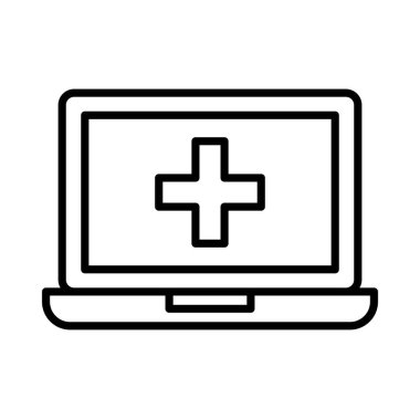 Laptop Healthcare Vector Line Icon Design