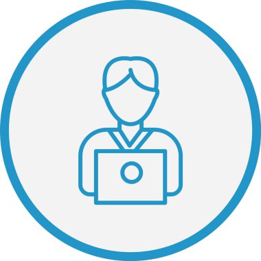 Laptop Satırı Mavi Çemberinde Çalışan Kullanıcı