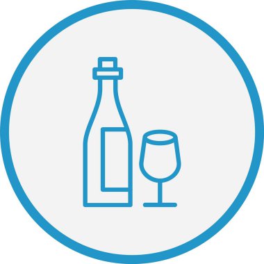 Şarap Şişe Çizgisi Mavi Çember