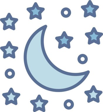 Ay ve Yıldızlar Çizgisi Mavi Doldur