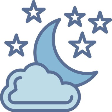 Ay ve Yıldızlar Çizgisi Mavi Doldur