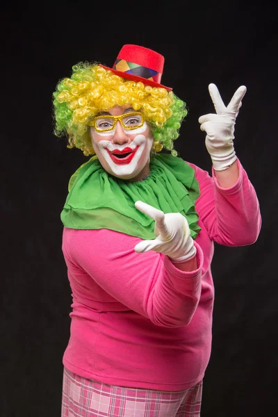 Funny clown in shiny glasses with good cheerful emotions — Stock Photo, Image