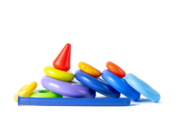 Toy Children Multicolored Plastic Pyramid Rings Isolated White Background — Stock Photo, Image