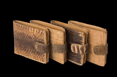 Yılan deri çanta siyah bir zemin üzerine birkaç