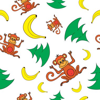 Dikişsiz desen mutlu yeni yıl 2016, maymunlar, muz ve ağaçlar