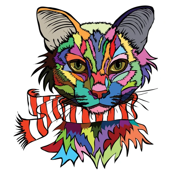 Vektör çizim. Bir kedi bir sıcak Fularlı portresi pop art.