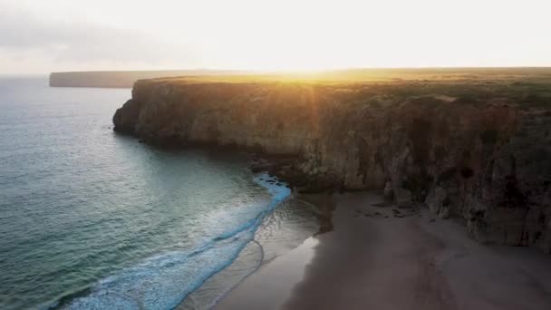 Sunset Aerial View Coastline Cliffs Sagres Portugal Shows Empty Clean — Stock Video