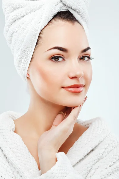 Girl wearing towel and bathrobe — Stock Photo, Image