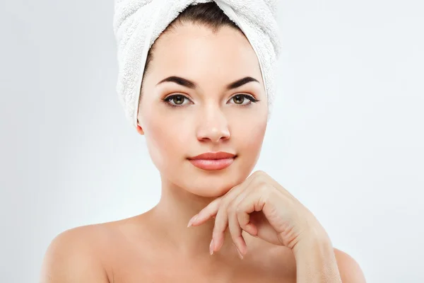 Young girl wearing white towel — Foto Stock