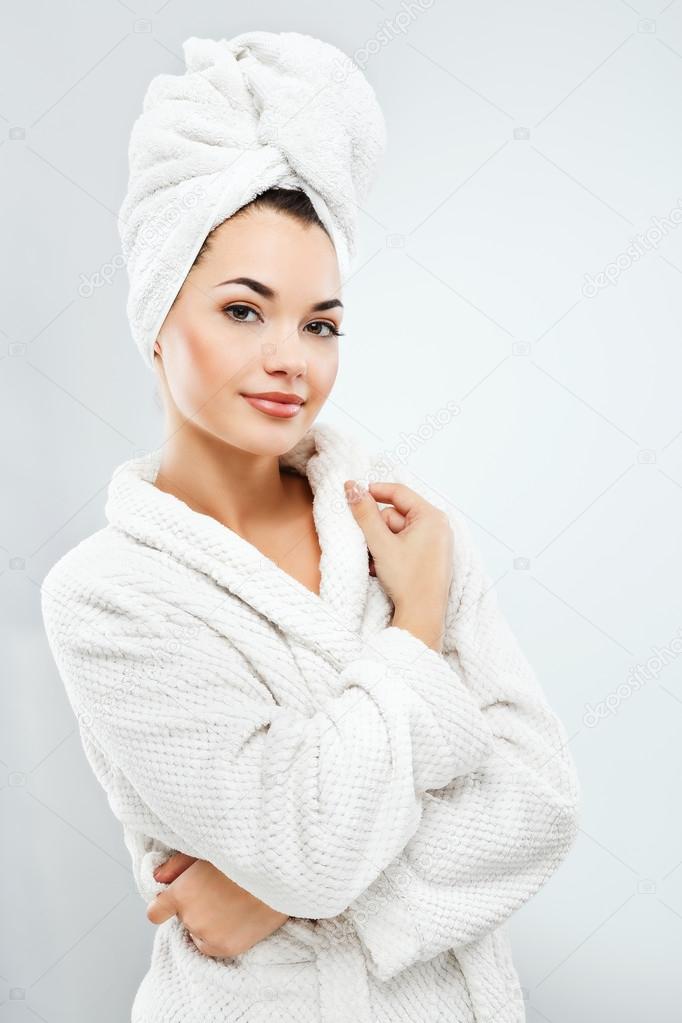 Girl wearing towel and bathrobe