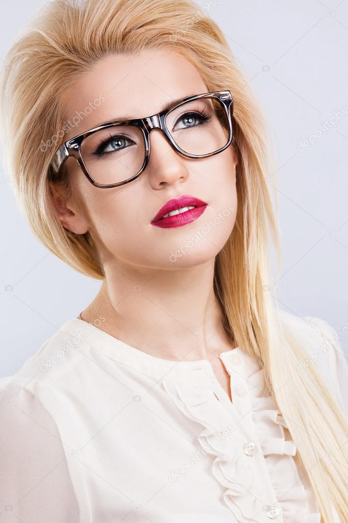 Beautiful Blonde Girl Wearing Glasses Stock Photo C Velesstudio