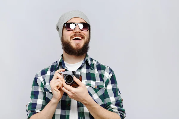 Laughing bearded hipster — Stock Photo, Image