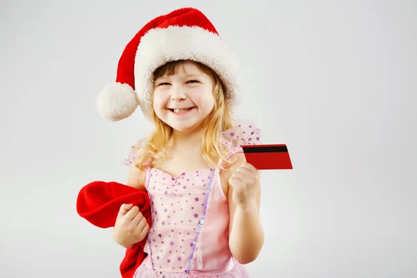 Cheerful girl holding red bag — Stock Photo, Image