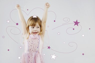 Sihirli sopa ile Neşeli küçük kız 