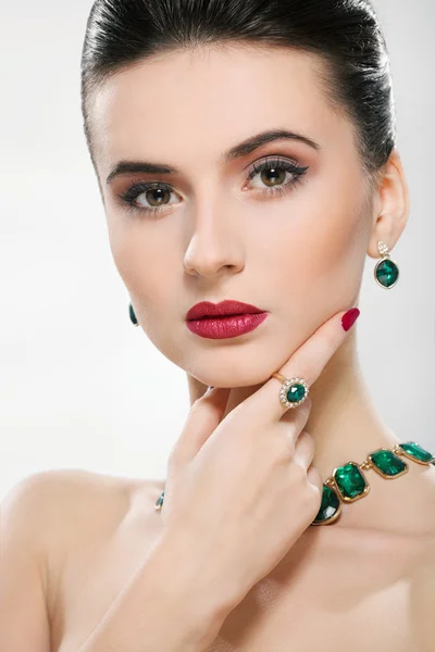 A portrait of beautiful woman with red lips — Stock Photo, Image