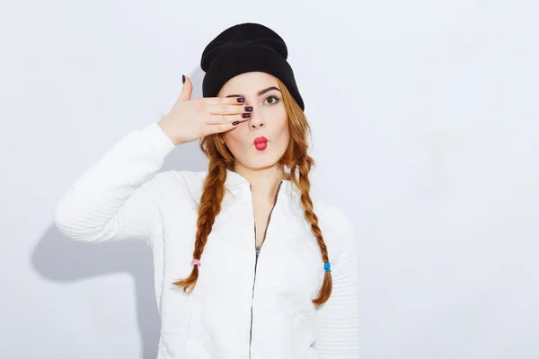 Cute teenage girl posing on white background — Stock Photo, Image