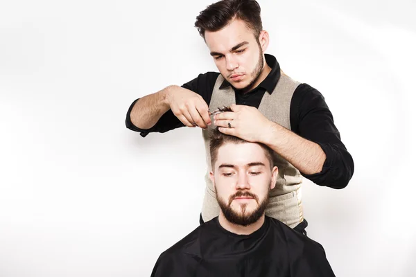 Young barber and customer — Stock Photo, Image