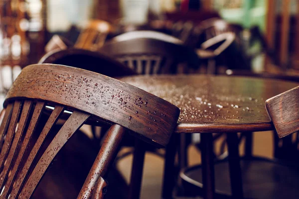 Some wooden chairs outdoors Stock Picture